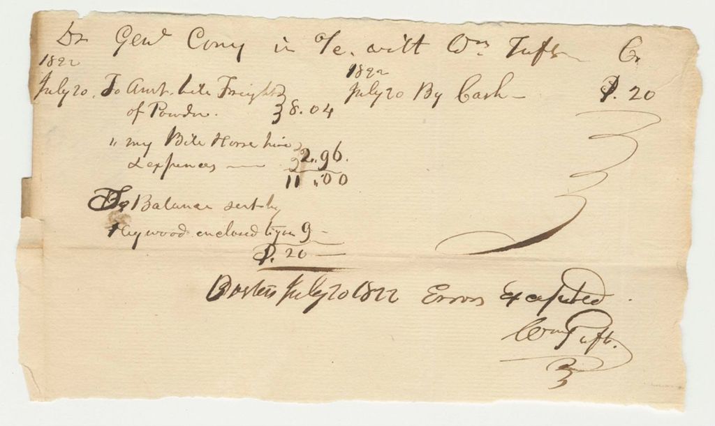 Miniature of Receipt No. 12 for William Tufts for Transporting Gun Powder