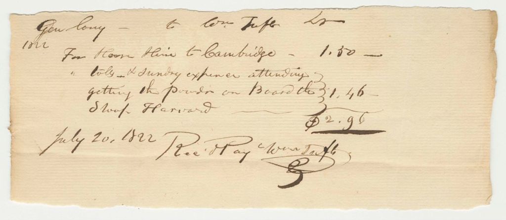 Miniature of William Tufts' Bill for Transporting Gun Powder