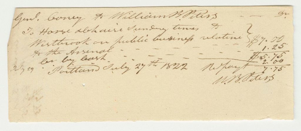 Miniature of Receipt No. 17 for William B. Peters for Horse and Chaise to Westbrook