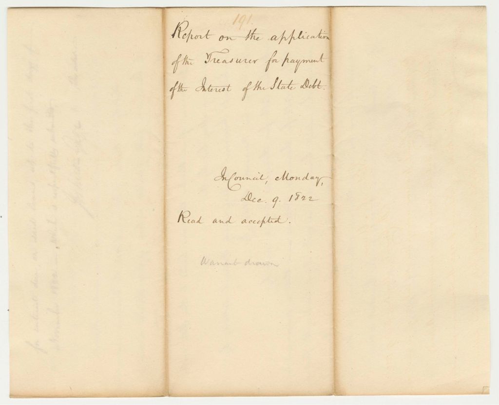 Miniature of Report 191: Report on the Application of the Treasurer for Payment of the Interest of the State Debt