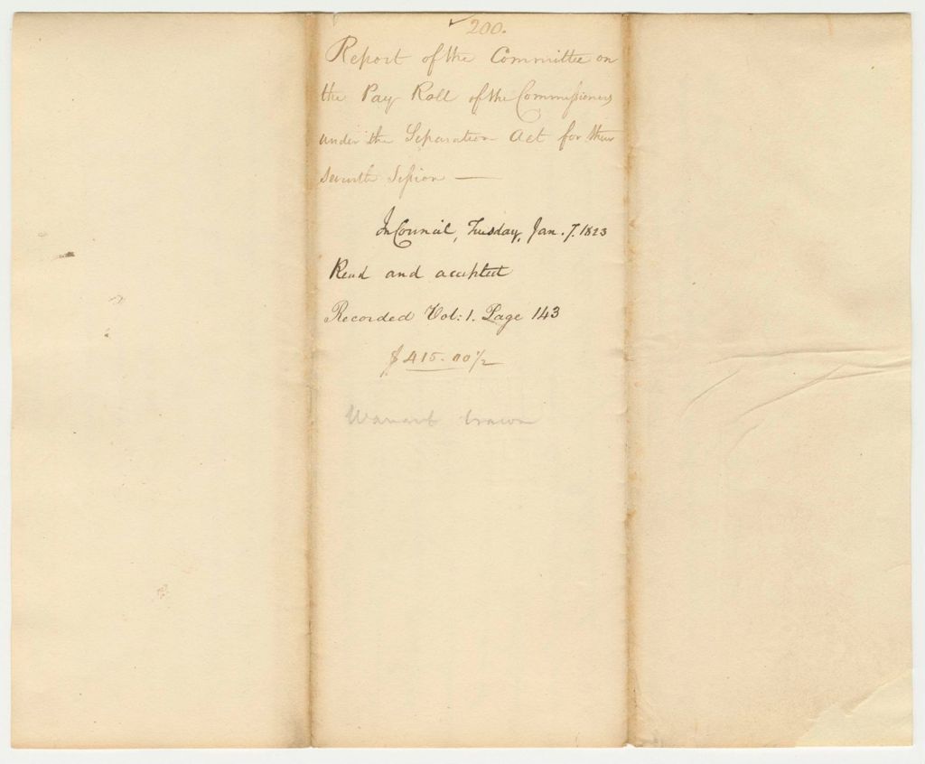 Miniature of Report 200: Report of the Committee on the Pay Roll of the Commissioners Under the Act of Separation for the Seventh Session