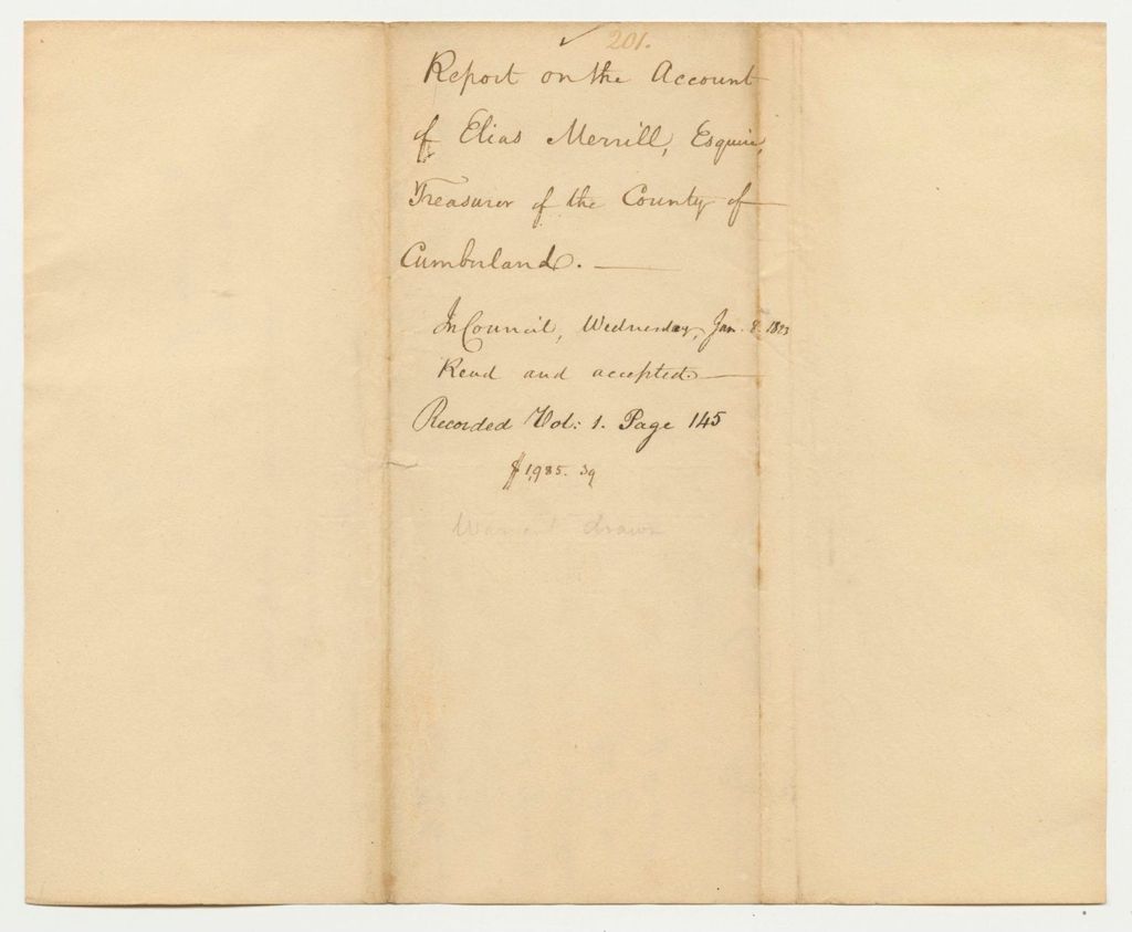 Miniature of Report 201: Report on the Account of Elias Merrill, Esq. Treasurer of the County of Cumberland