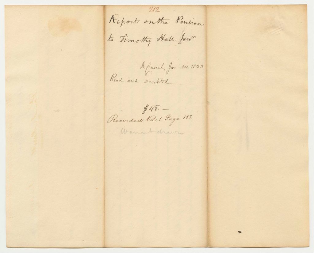 Miniature of Report 212: Report on the Pension of Timothy Hall, Jr.