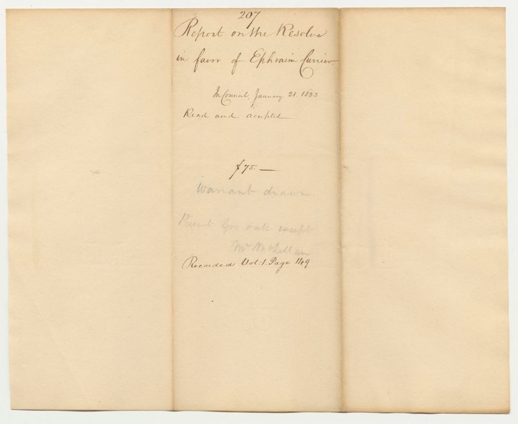 Miniature of Report 207: Report on the Resolve in Favor of Ephraim Currier