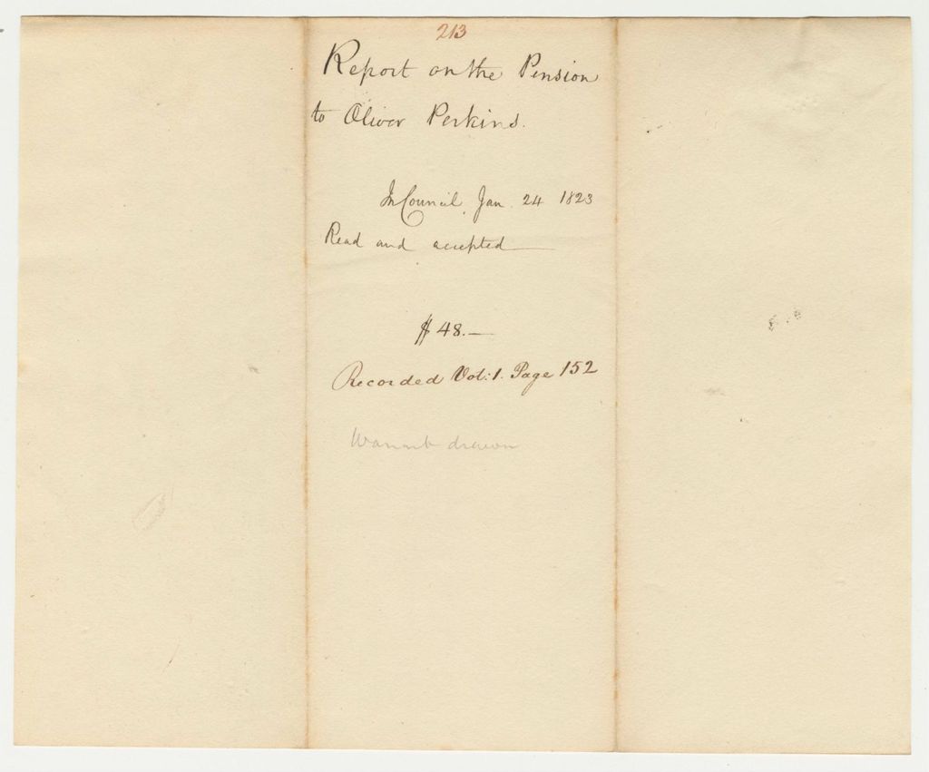 Miniature of Report 213: Report on the Pension of Oliver Perkins