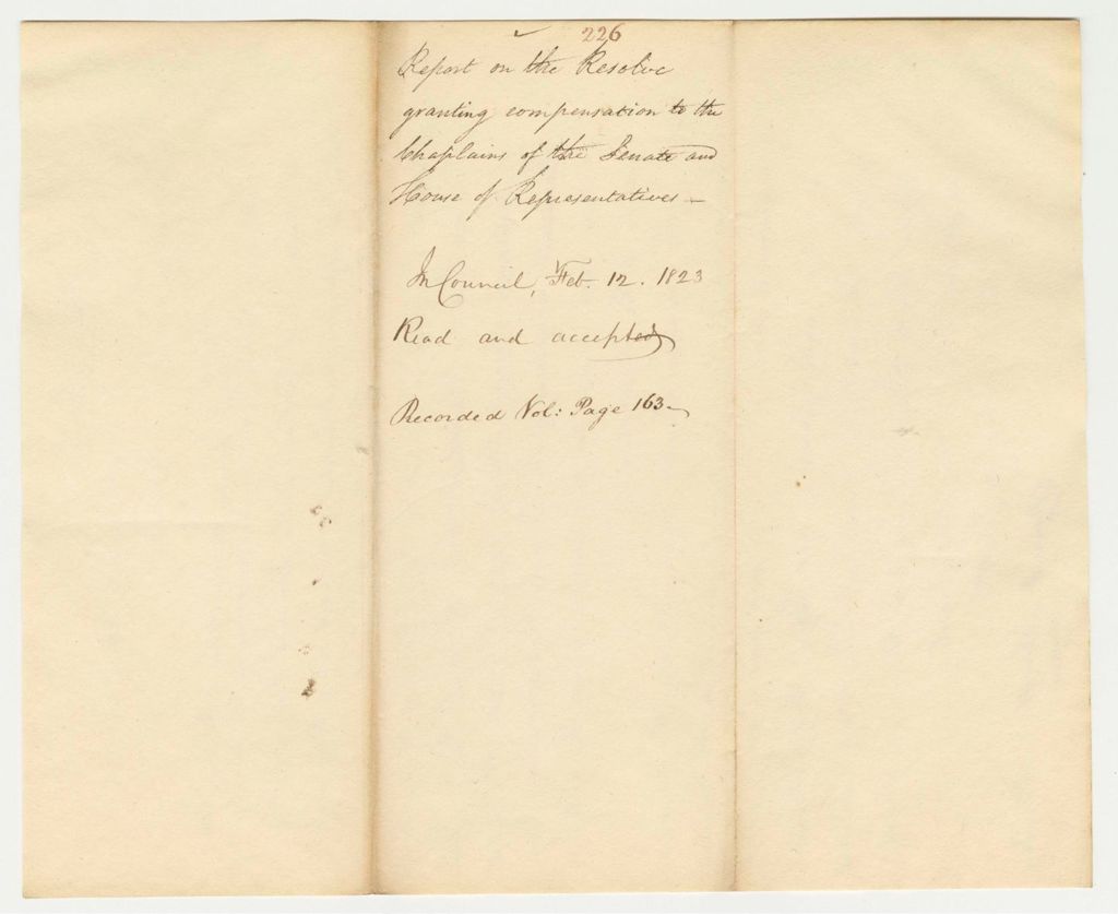 Miniature of Report 226: Report on the Resolve Granting Compensation to the Chaplains of the Senate and House of Representatives
