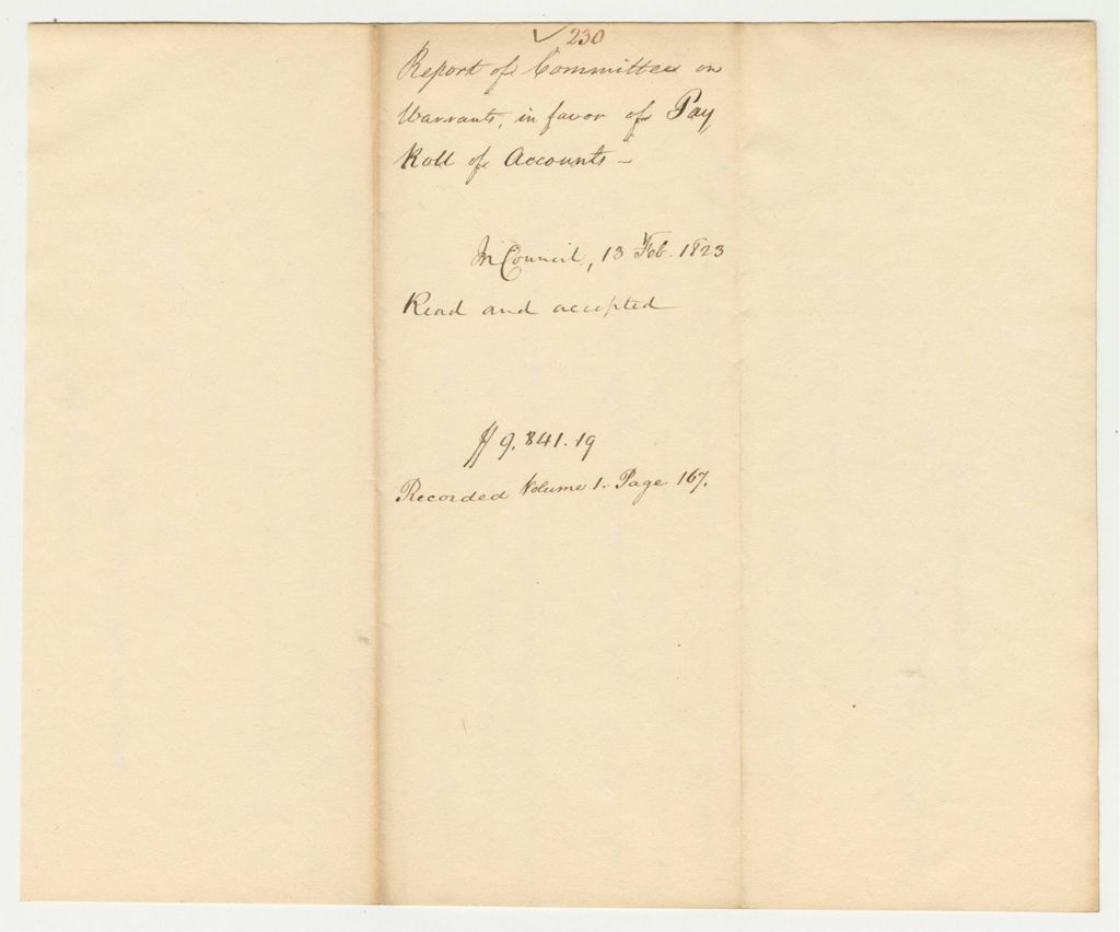 Miniature of Report 230: Report of the Committee on Warrants in Favor of Payroll Accounts