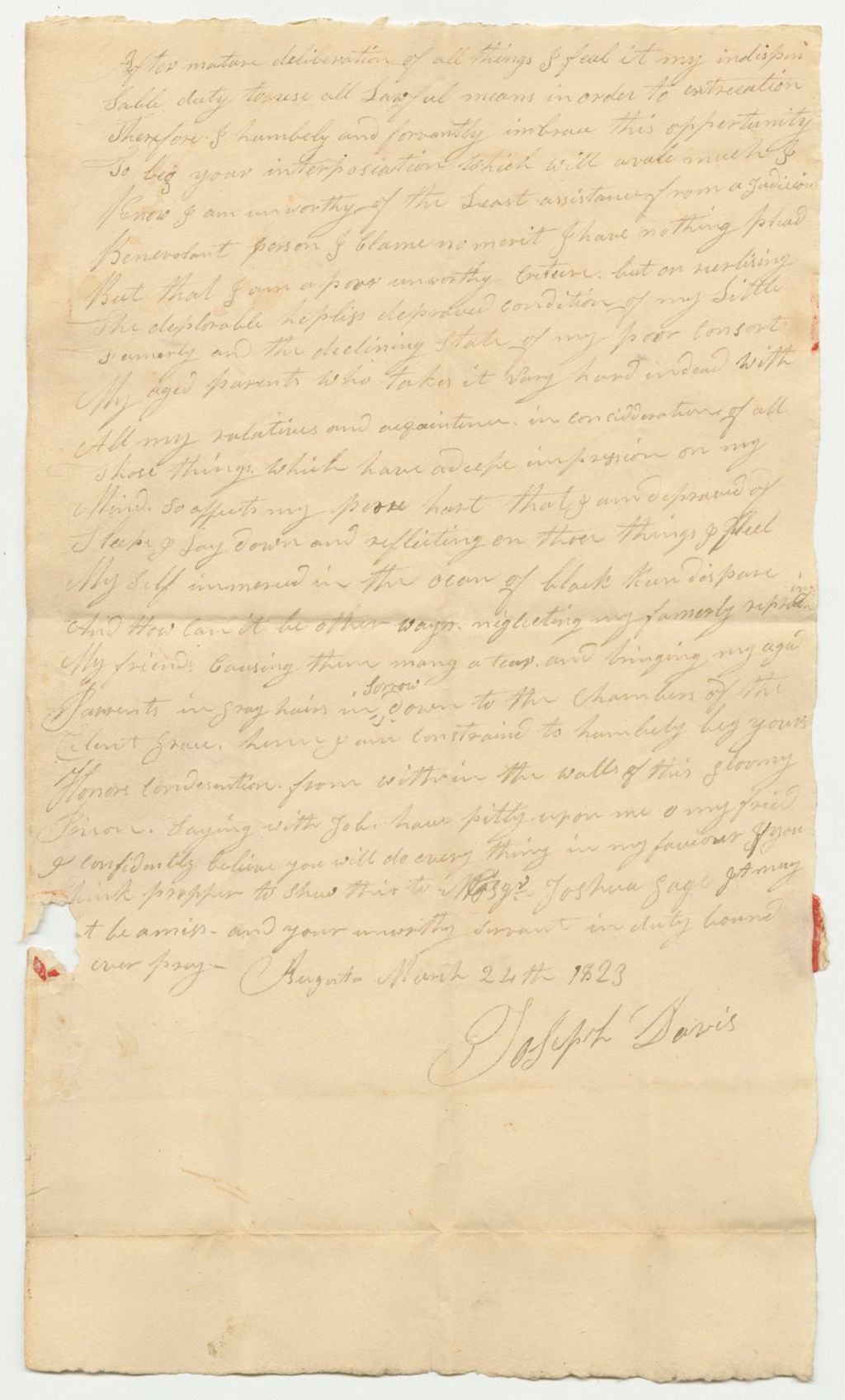 Miniature of Petition of Joseph Davis for a Pardon