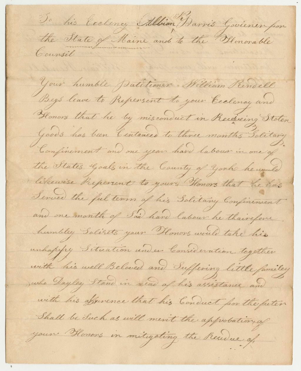 Miniature of Petition for the Pardon of William Randall