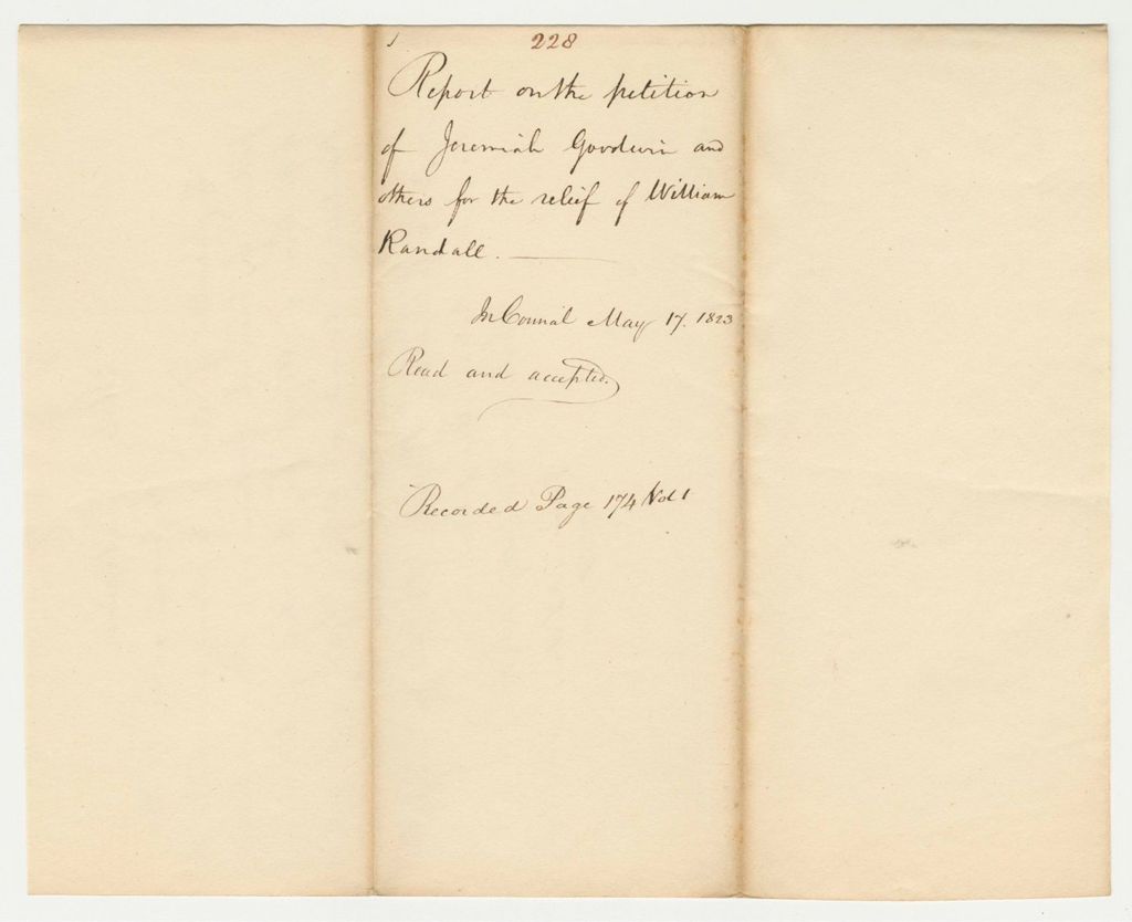 Miniature of Report 228: Report on the Petition of Jeremiah Goodwin for the Relief of WIlliam Randall