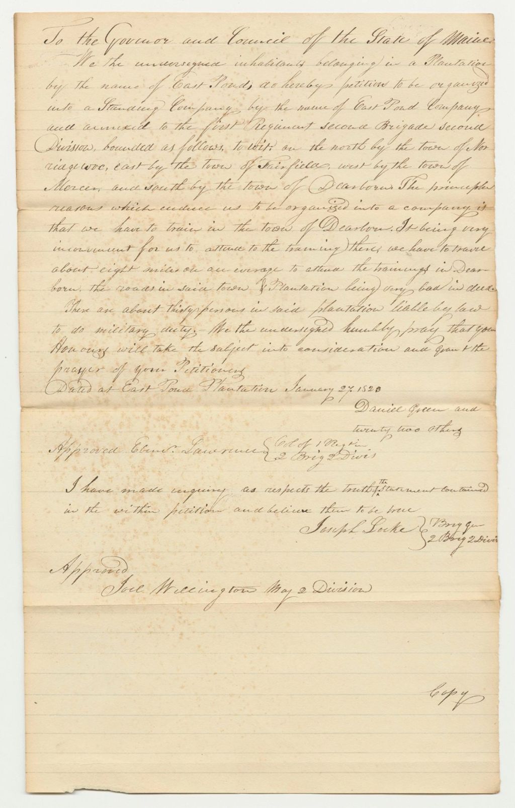 Miniature of Petition of the Inhabitants of East Pond Plantation