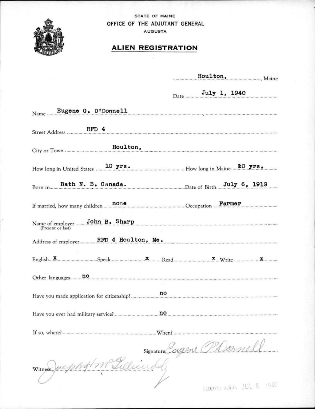 Miniature of Alien Registration- Odonnell, Eugene G. (Houlton, Aroostook County)