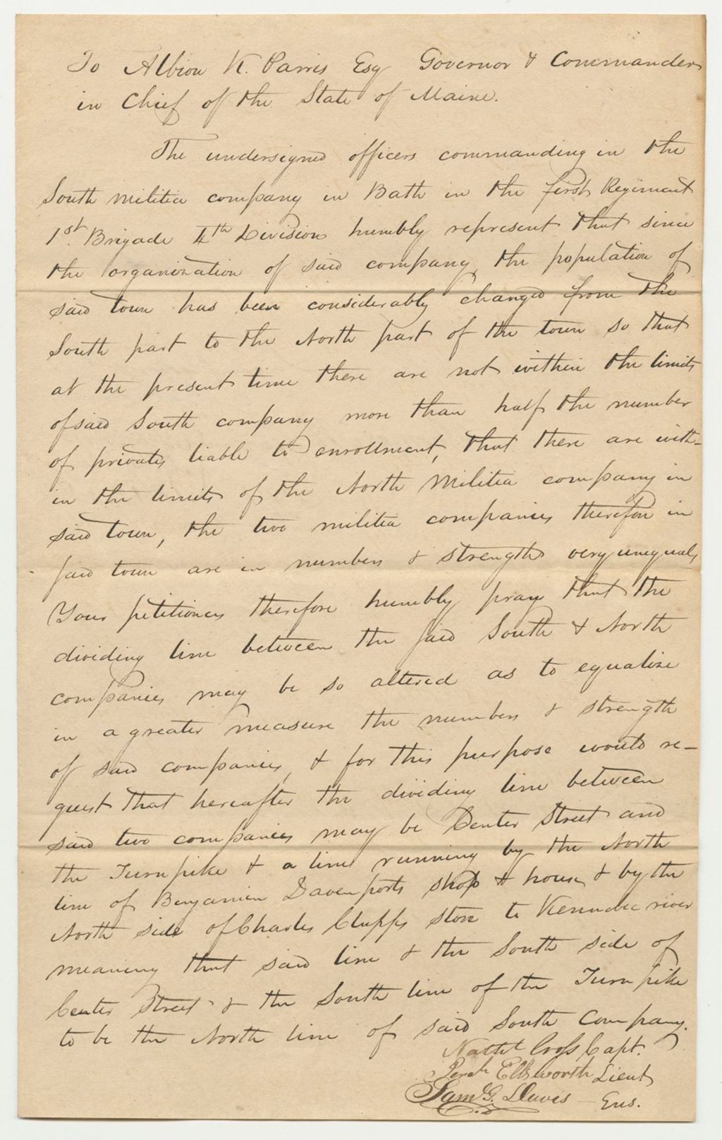 Miniature of Petition of the Commanding Officers of the South Company of Infantry in Bath