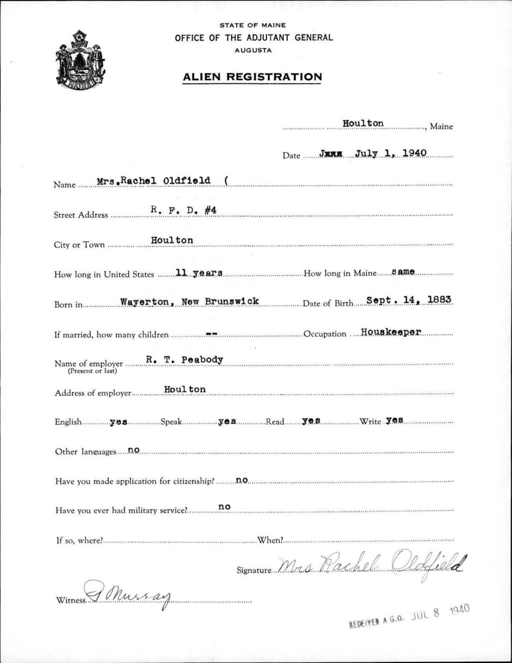 Miniature of Alien Registration- Oldfield, Rachel (Houlton, Aroostook County)