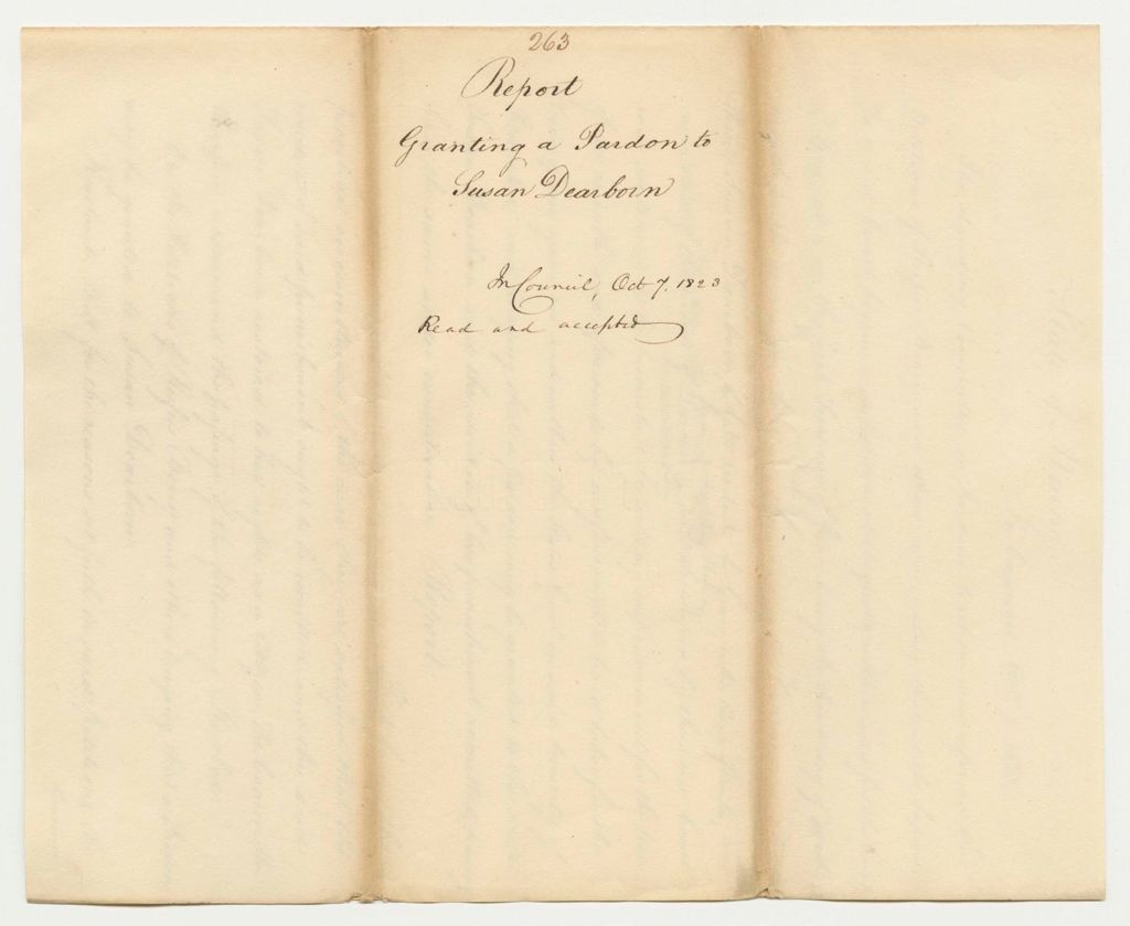 Miniature of Report 263: Report Granting a Pardon to Susan Dearborn