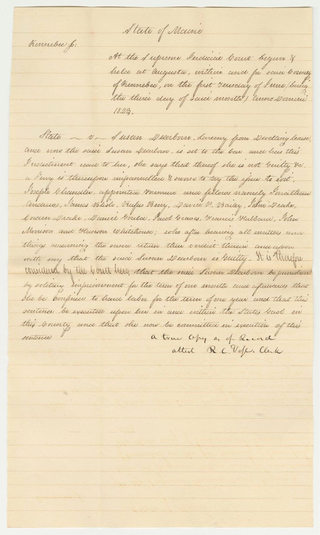 Miniature of Sentence for State of Maine vs. Susan Dearborn