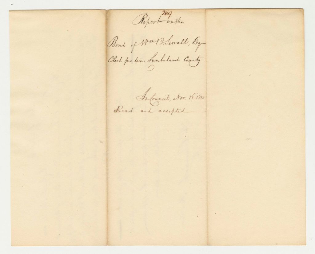 Miniature of Report 269: Report on the Bond of William B. Sewall Esq., Clerk of Protem - Cumberland County