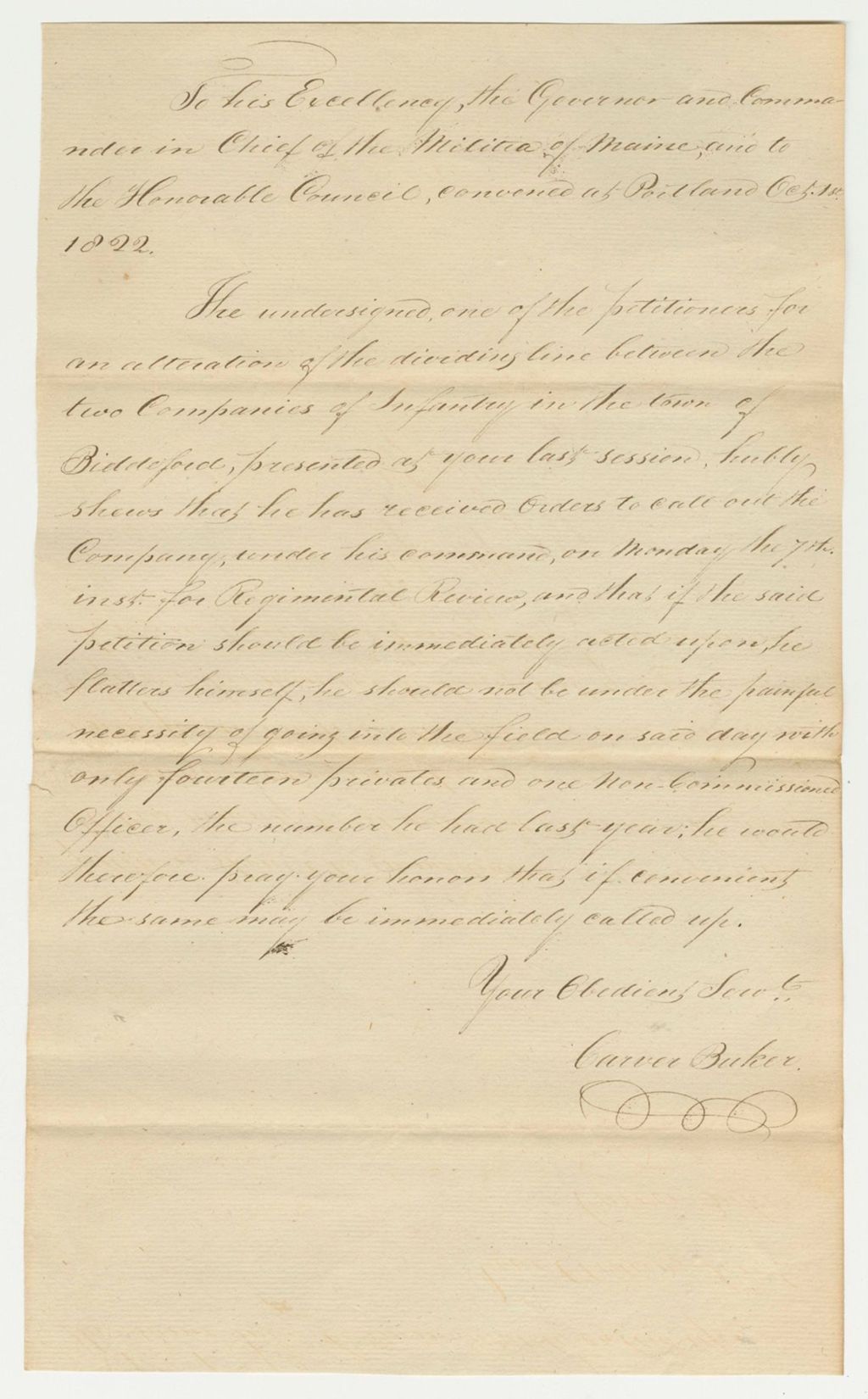 Miniature of Letter from Capt Carver Buker