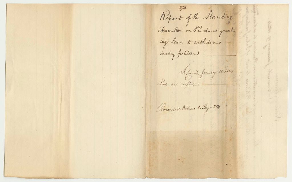 Miniature of Report 274: Report of the Standing Committee on Pardons Granting Leave to Withdraw Sundry Petitions