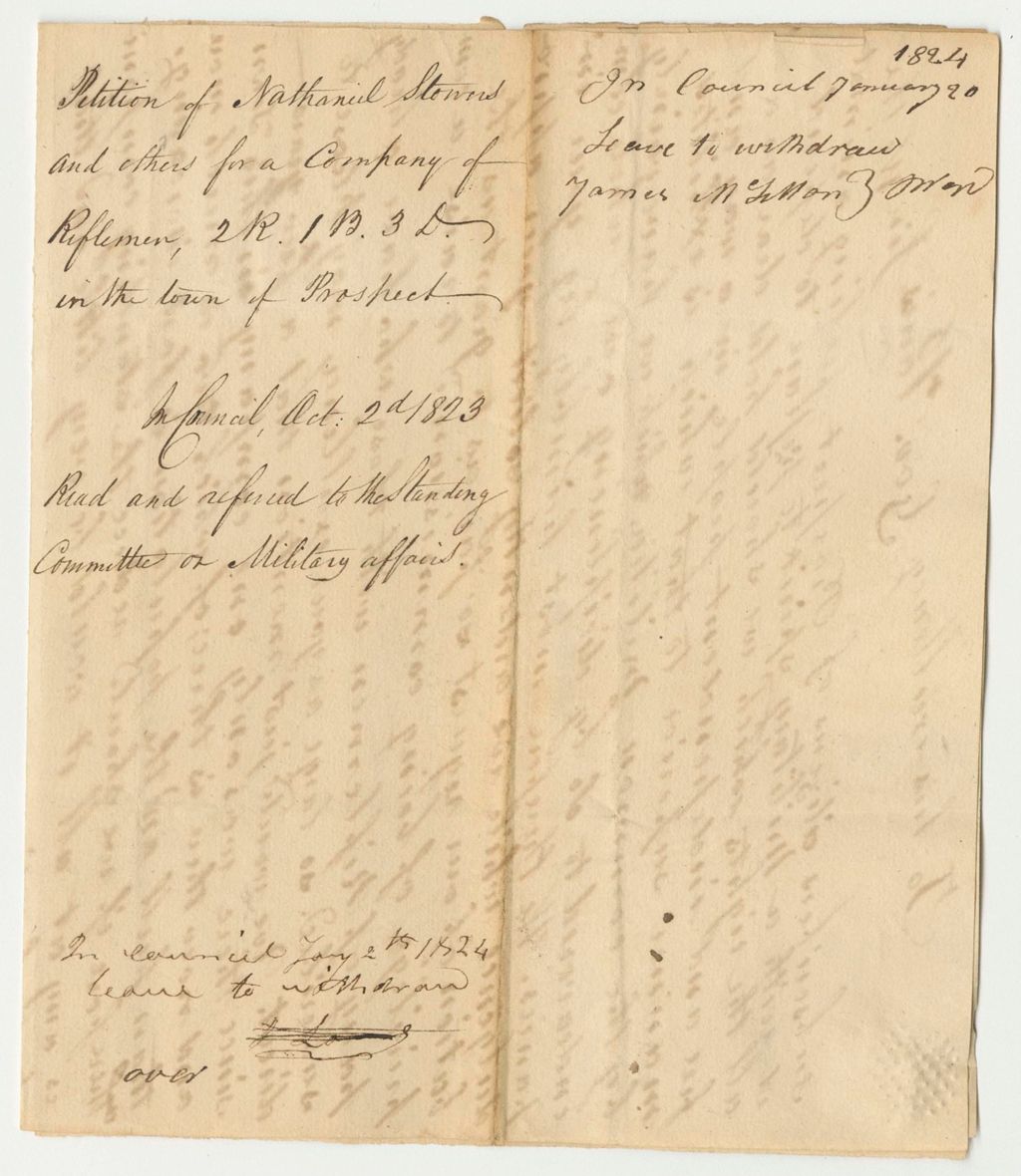 Miniature of Petition of Nathaniel Stowers and Others for a Company of Riflemen in the Town on Prospect