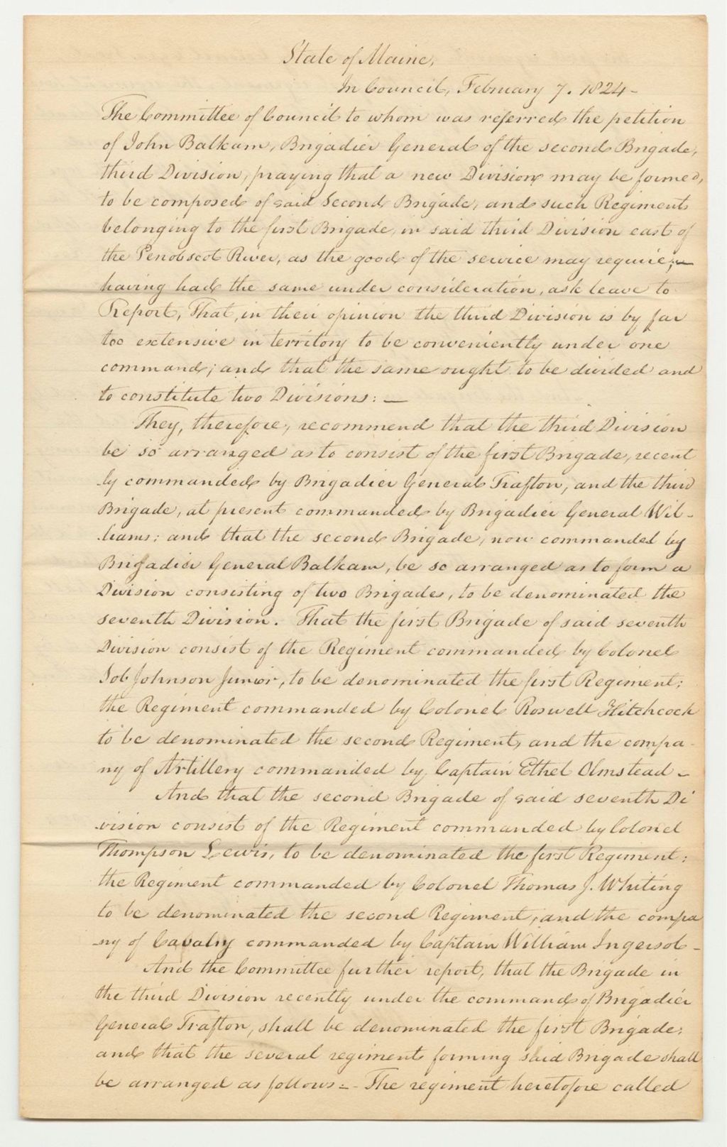 Miniature of Recommendation of the Council to Create a New Division