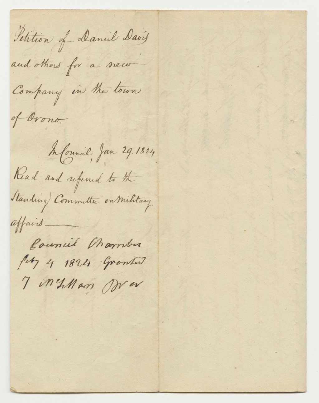 Miniature of Petition of Daniel Davis and Others for a New Company in the Town of Orono