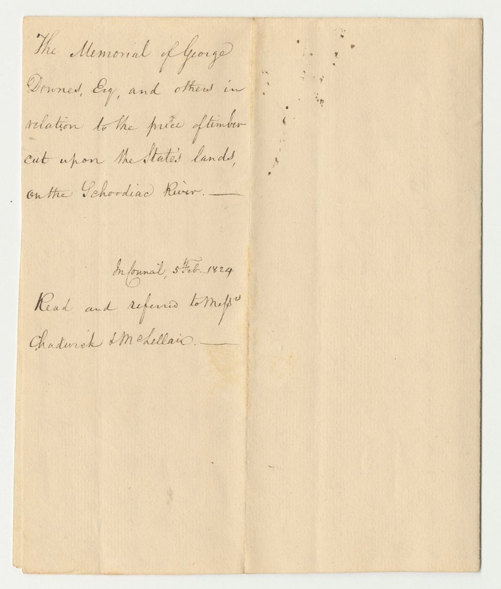 Miniature of The Memorial of George Downe, Esq. and Others in Relation to the Price of Timber Cut Upon the State's Lands on the Schoodiac River