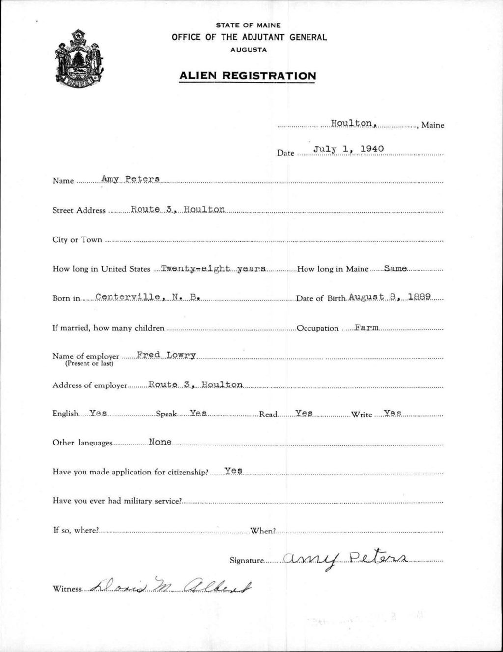 Miniature of Alien Registration- Peters, Amy (Houlton, Aroostook County)