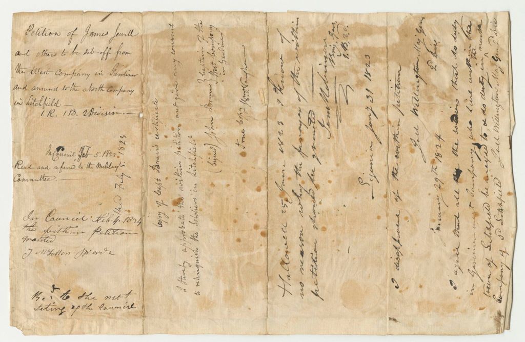 Miniature of Petition of James Jewell and Others to be Set Off from the West Company in Gardiner and Annexed to the North Company in Litchfield