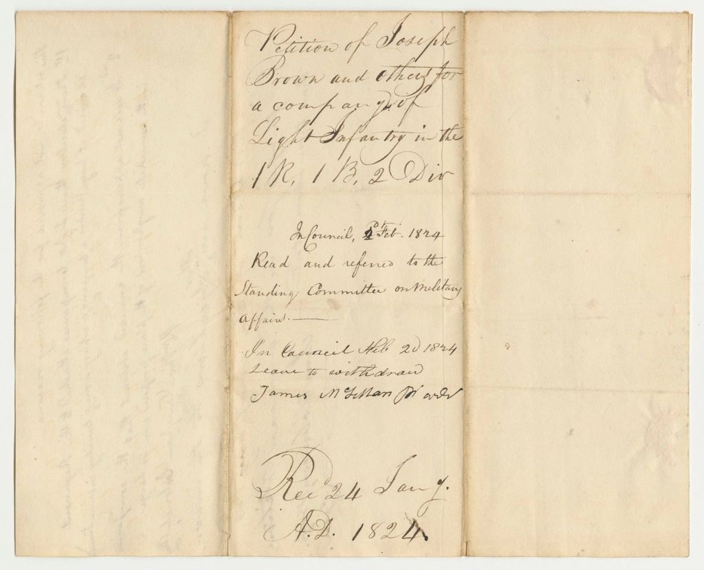Miniature of Petition of Joseph Brown and Others for a Company of Light Infantry