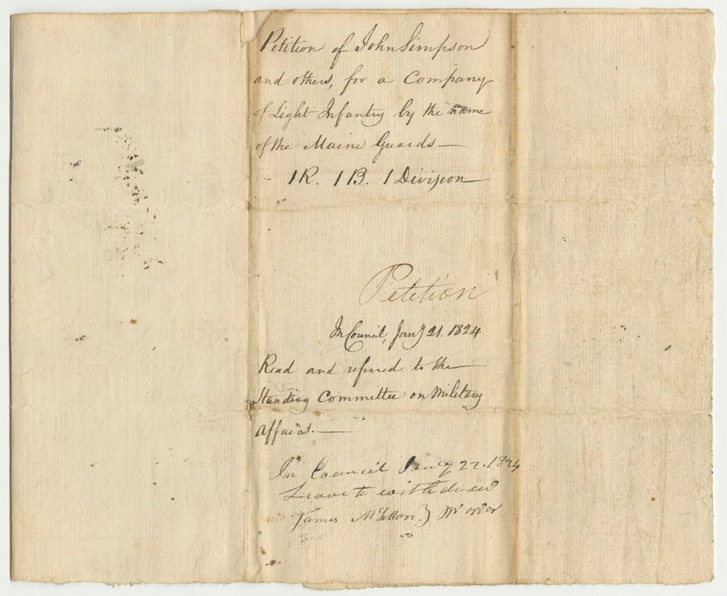 Miniature of Petition of John Simpson and Others for a Company of Light Infantry by the Name of "The Maine Guards"