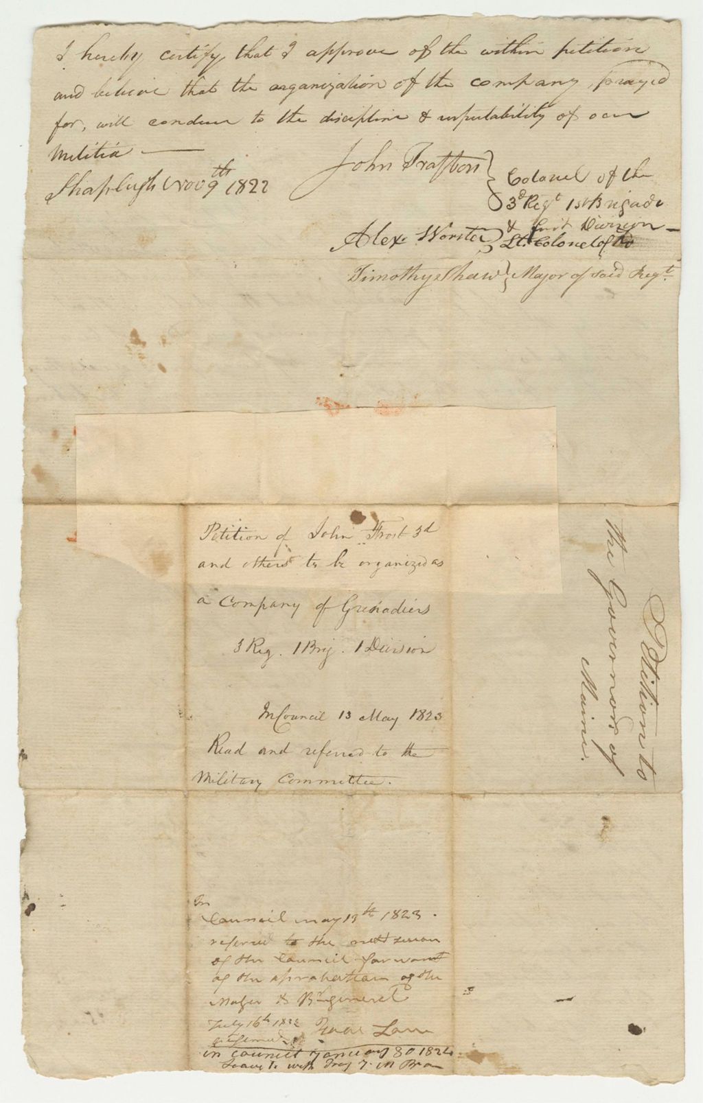 Miniature of Petition of John Frost and Others to be Organized as a Company of Grenadiers
