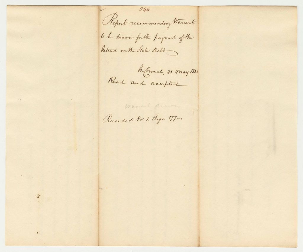 Miniature of Report 246: Report Reccommending Warrants Be Drawn for the Payment of the Interest on the State Debt