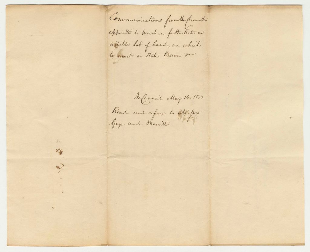 Miniature of Communications from the Committee Appointed to Purchase for the State a Suitable Lot of Land, on Which to Erect a State Prison