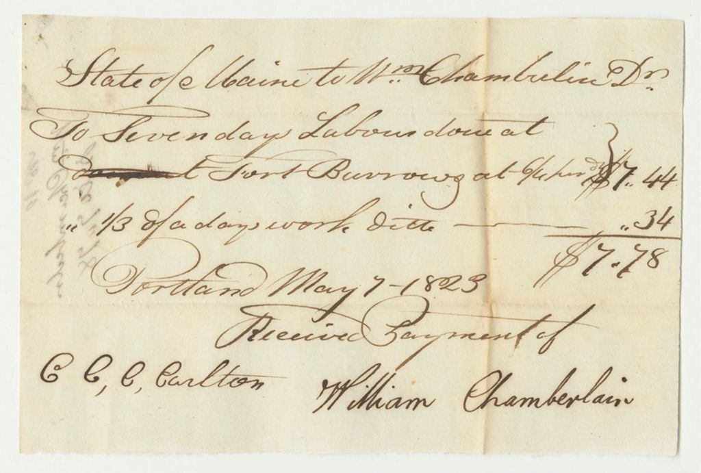 Miniature of Receipt No. 10 for William Chamberlain