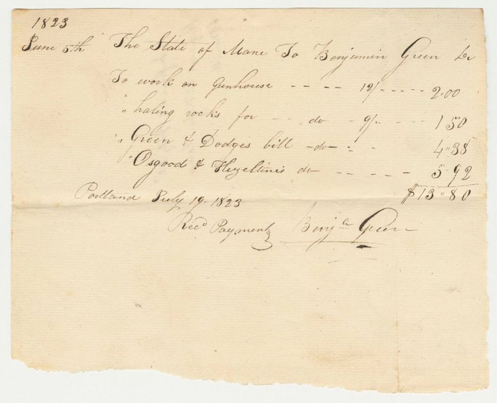 Miniature of Receipt for Benjamin Green