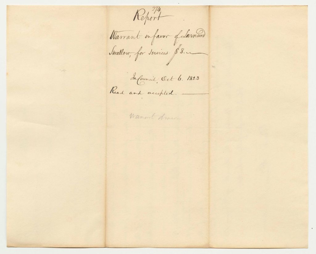 Miniature of Report 274: Report on the Warrant in Favor of Larnard Swallow for Services in Buckfield