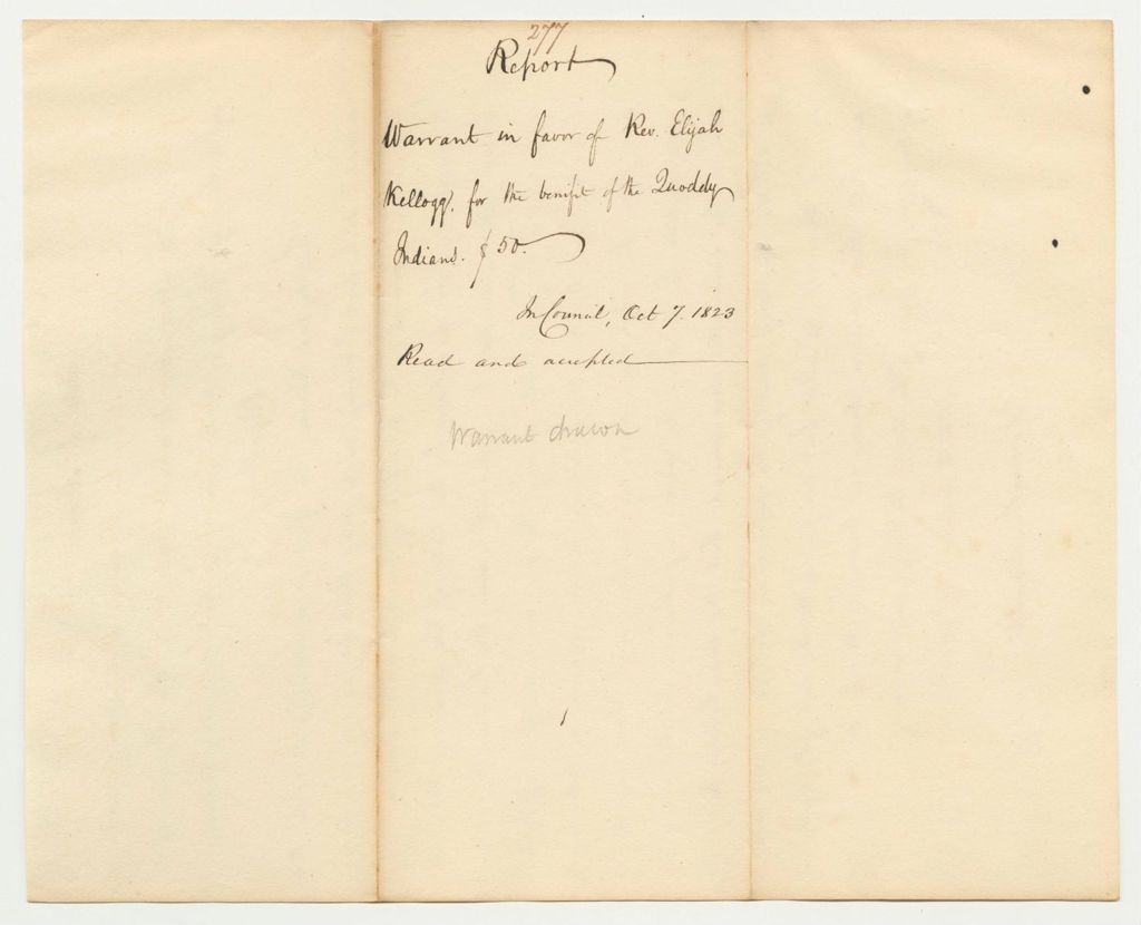 Miniature of Report 277: Report on the Warrant in Favor od Rev. Elijah Kellogg for the Benefit of the Quoddy Indians