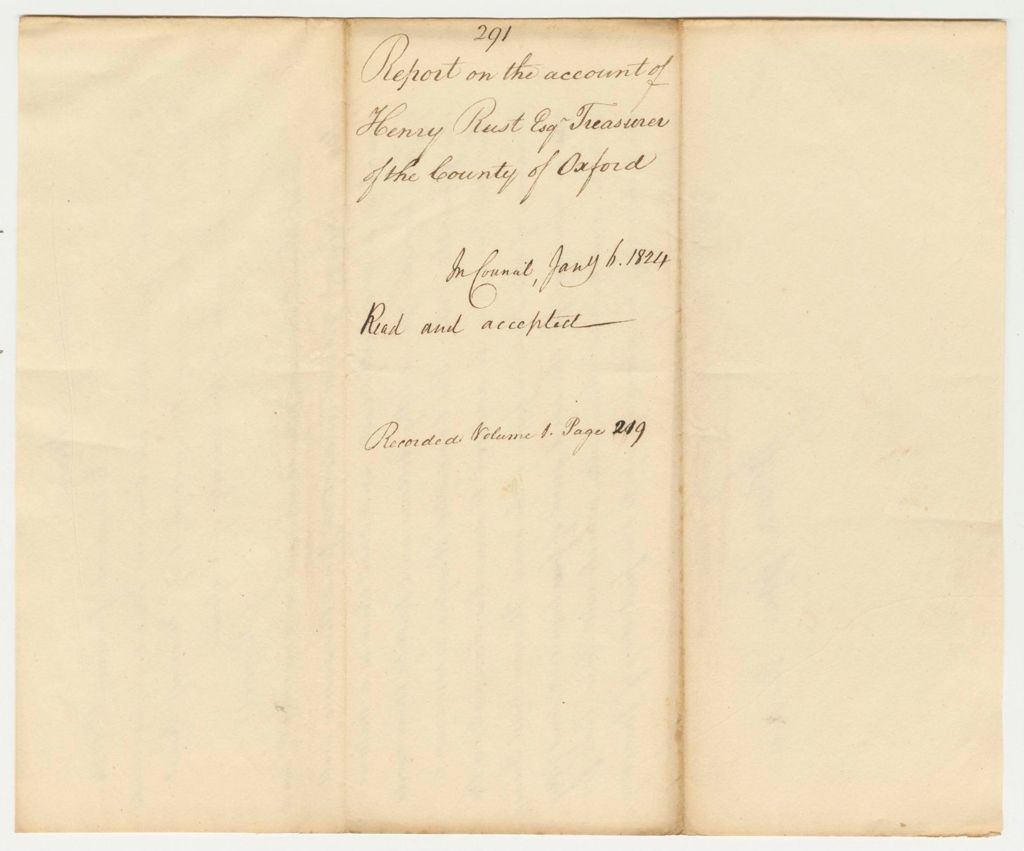 Miniature of Report 291: Report on the Account of Henry Rust, Esq., Treasurer of the County of Oxford
