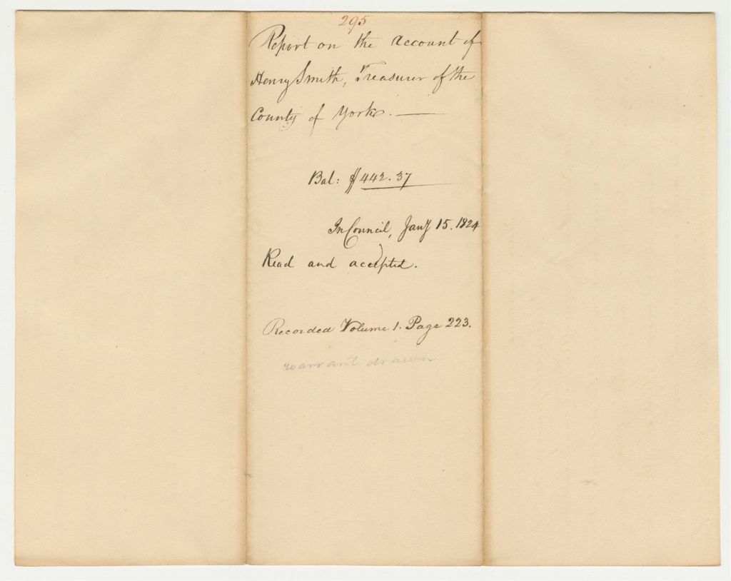 Miniature of Report 295: Report on the Account of Henry Smith, Treasurer of the County of York
