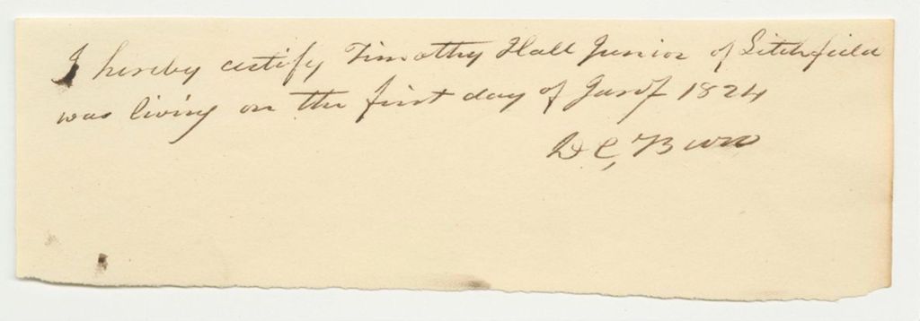 Miniature of D.C. Burr Certification Timothy Hall Junior was Living on the First Day of January 1825