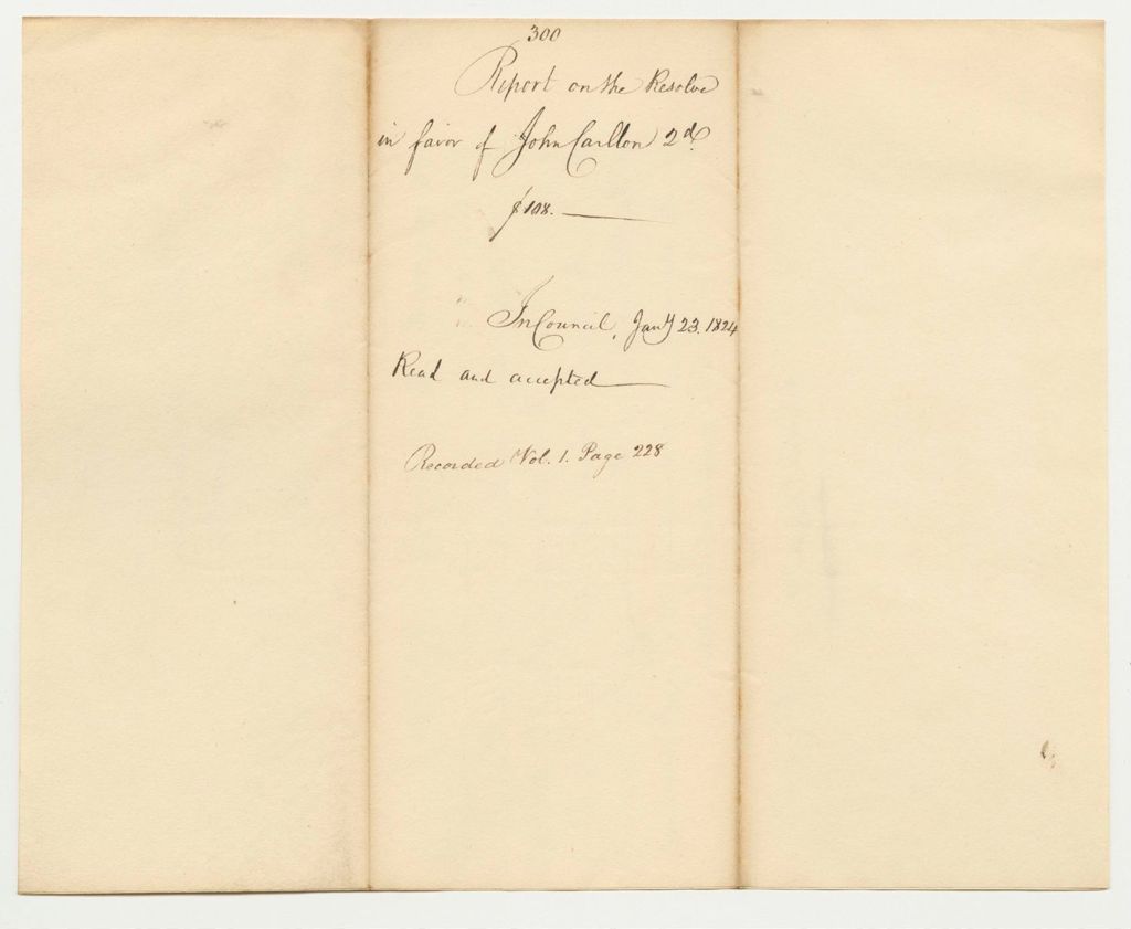Miniature of Report 300: Report on the Resolve in Favor of John Carlton the Second for a Pension