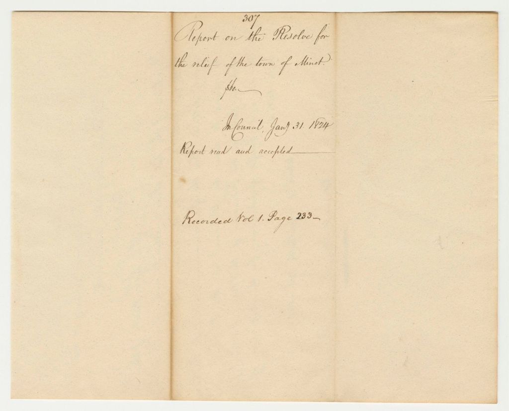 Miniature of Report 307: Report on the Resolve for the Relief of the Town of Minot