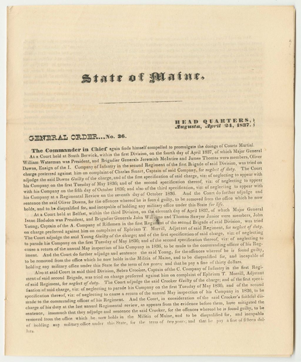 Miniature of Court Martial General Order No. 36