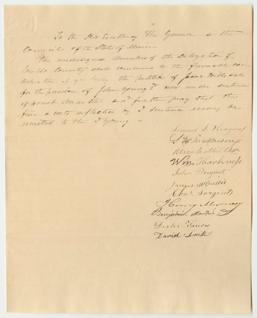 Miniature of Petition of Members of the Delegation of Waldo County for the Pardon of John Young the 2nd from a Court Martial