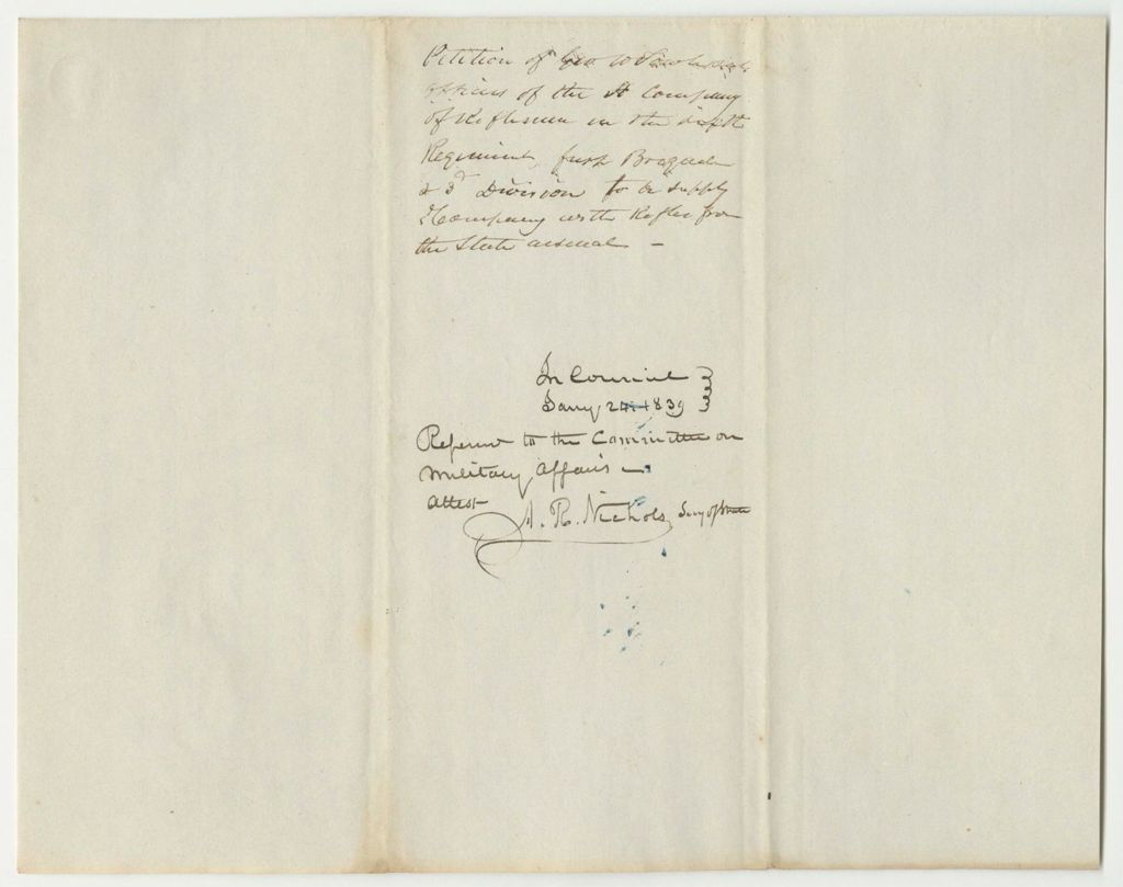 Miniature of Petition of George M. Towle and Others for Their Rifle Company to be Furnished with Rifles from the State Arsenal