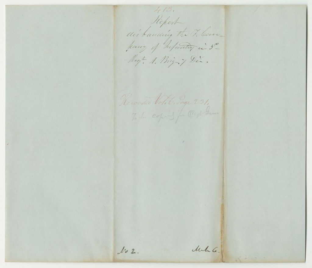 Miniature of Report 413: Report Disbanding the F Company of Infantry in the 3rd Regiment, 1st Brigade, 7th Division