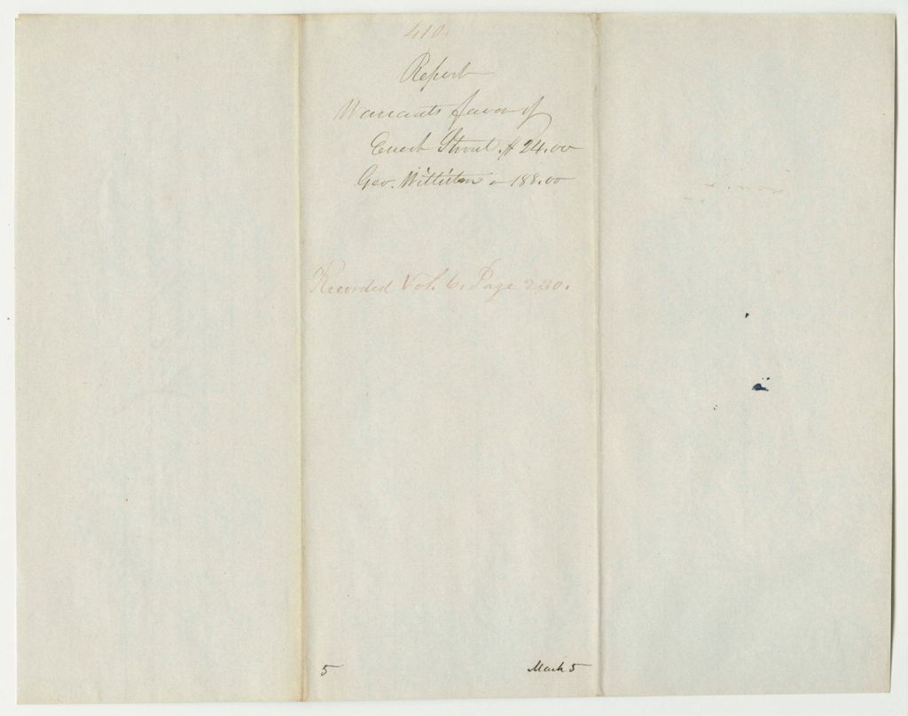 Miniature of Report 410: Warrants in Favor of Enoch Strout and George Williston for Pensions