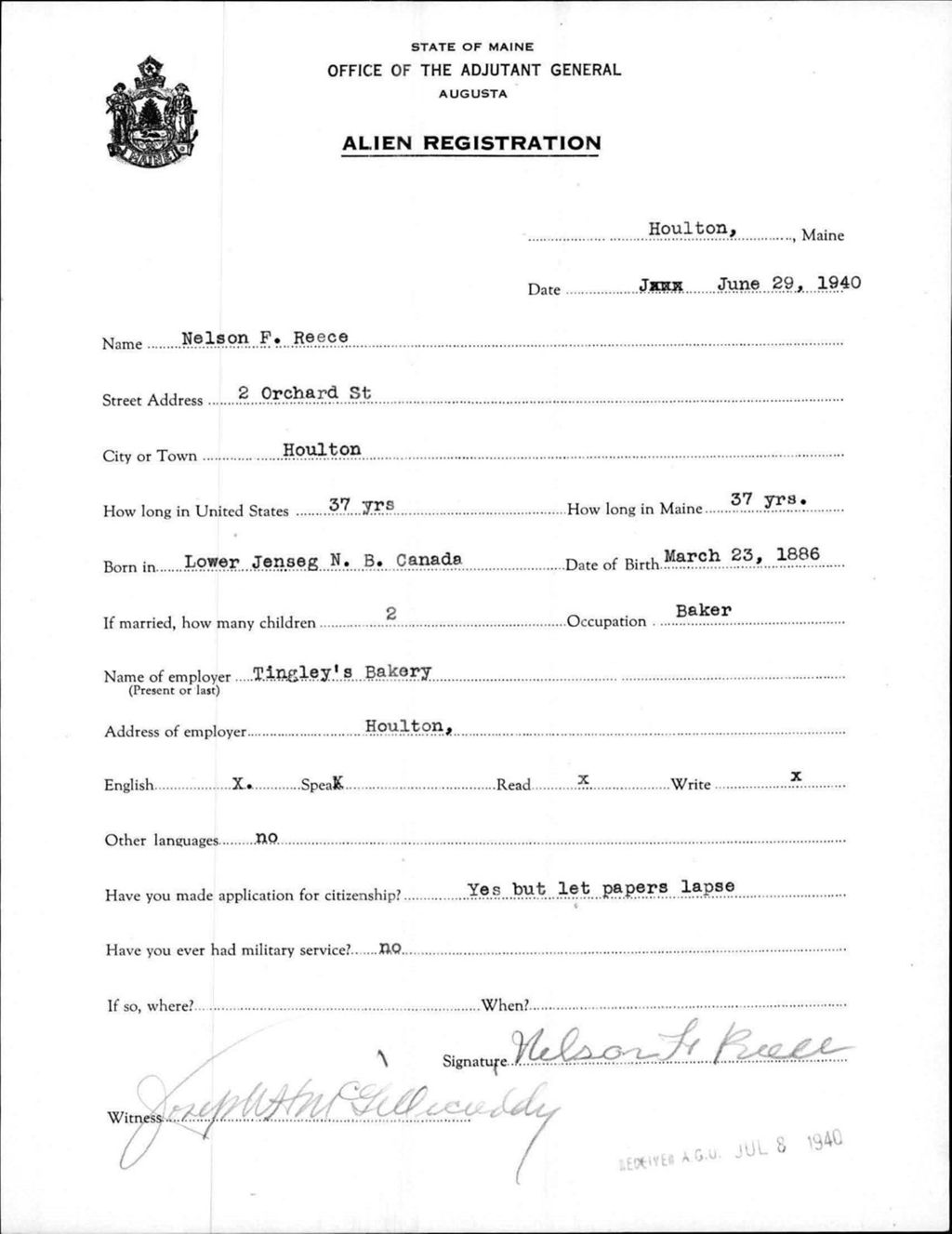 Miniature of Alien Registration- Reece, Nelson F. (Houlton, Aroostook County)