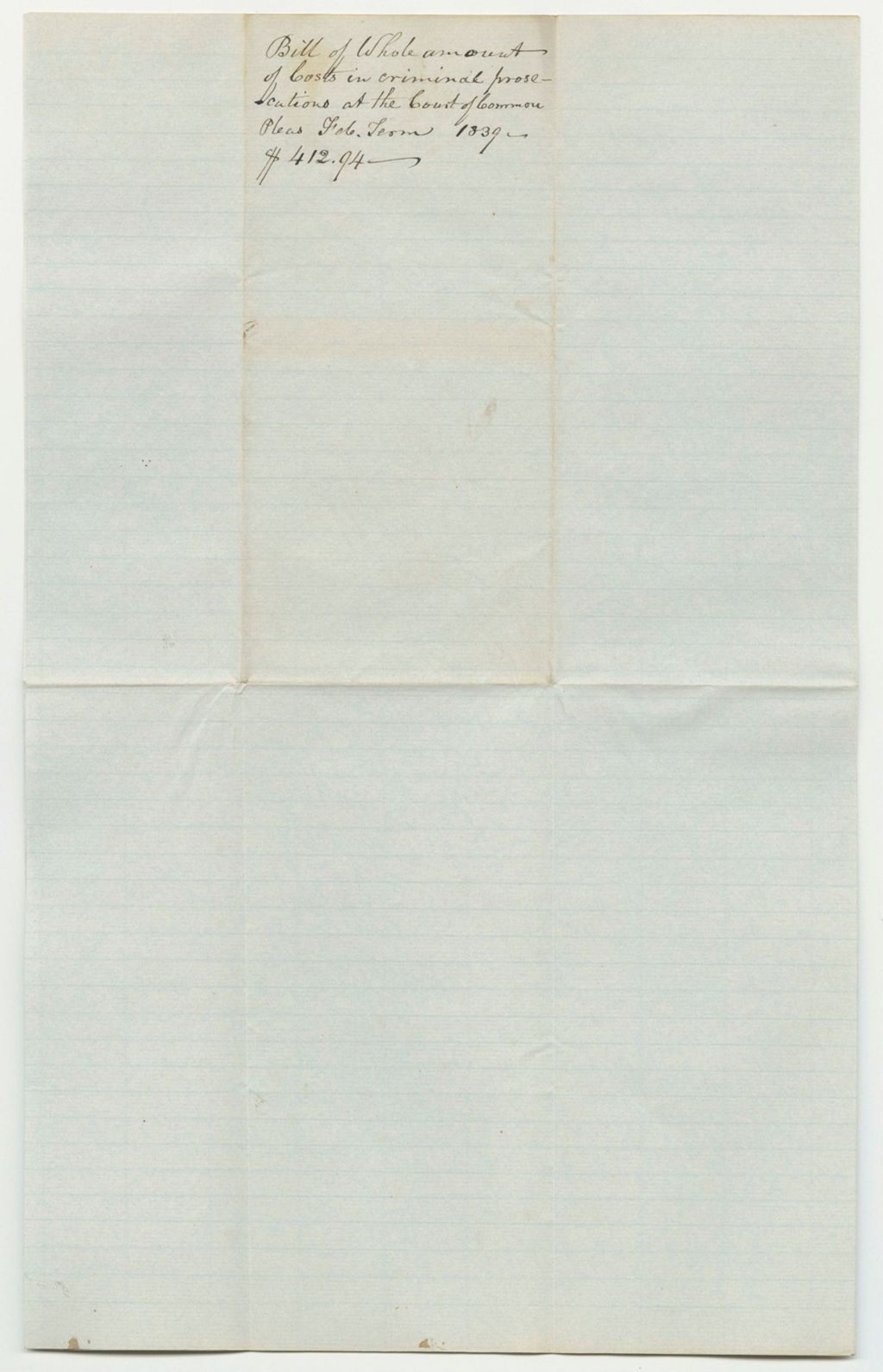 Miniature of Bills of Cost at the Court of Common Pleas in York County, February Term 1839